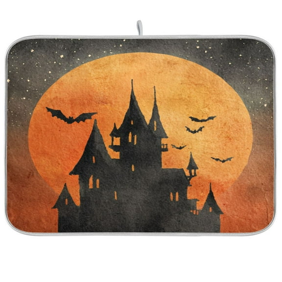 Kitchen Drying Mat 16x18In Drying Dish Mat Dish Drying Mats Kitchen Countertop Multi-Function Drain Drying Mat Kitchen Table Halloween Castle