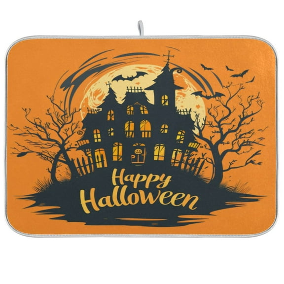 Kitchen Drying Mat 16x18In Drying Dish Mat Dish Drying Mats Kitchen Countertop Multi-Function Drain Drying Mat Kitchen Table Halloween Elements