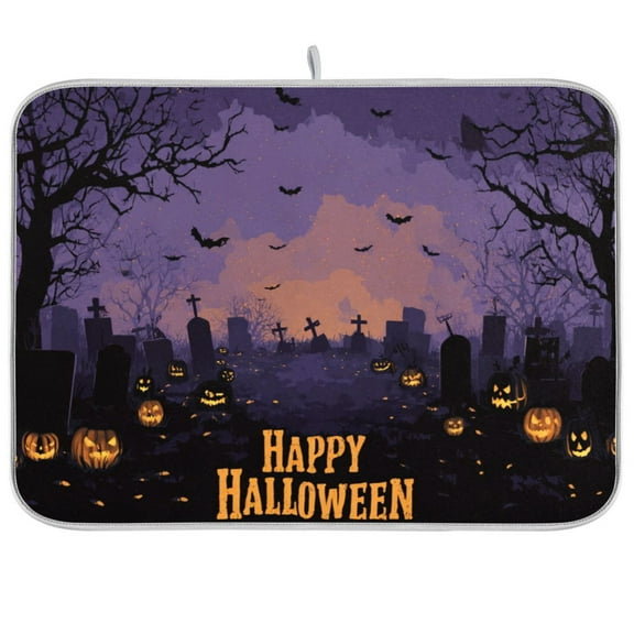 Kitchen Drying Mat 16x18In Drying Dish Mat Dish Drying Mats Kitchen Countertop Multi-Function Drain Drying Mat Kitchen Table Halloween Pattern