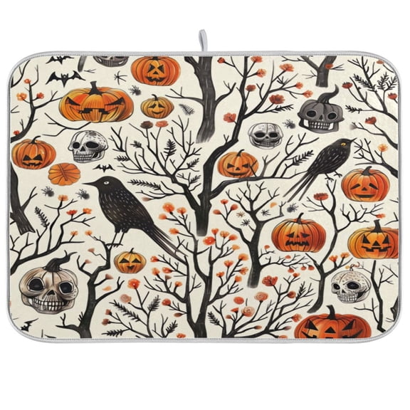 Kitchen Drying Mat 16x18In Drying Dish Mat Dish Drying Mats Kitchen Countertop Multi-Function Drain Drying Mat Kitchen Table Halloween Pumpkin