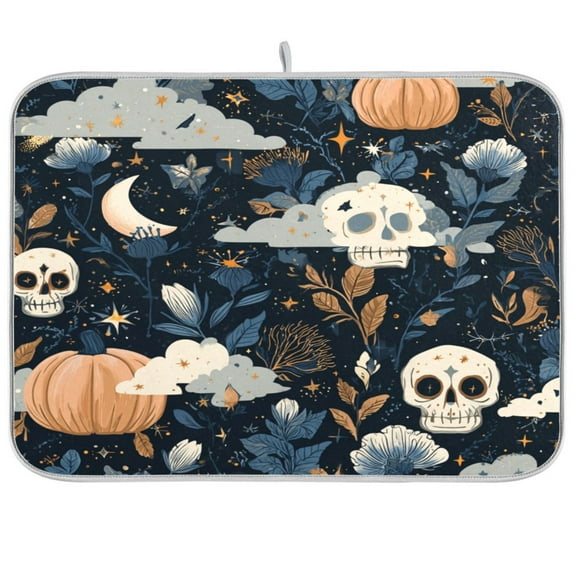 Kitchen Drying Mat 16x18In Drying Dish Mat Dish Drying Mats Kitchen Countertop Multi-Function Drain Drying Mat Kitchen Table Halloween Skeleton