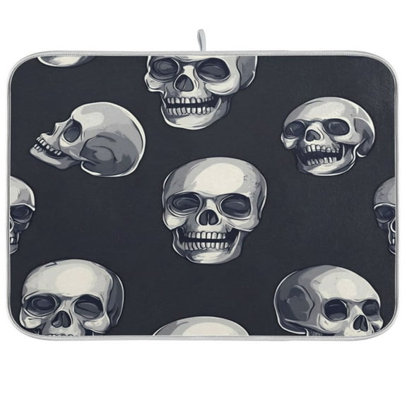 Kitchen Drying Mat 16x18In Drying Dish Mat Dish Drying Mats Kitchen Countertop Multi-Function Drain Drying Mat Kitchen Table Halloween Skeletons3