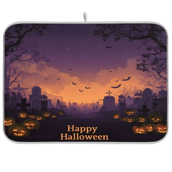 Kitchen Drying Mat 16x18In Drying Dish Mat Dish Drying Mats Kitchen Countertop Multi-Function Drain Drying Mat Kitchen Table Halloween Tomb