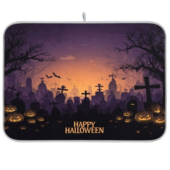 Kitchen Drying Mat 16x18In Drying Dish Mat Dish Drying Mats Kitchen Countertop Multi-Function Drain Drying Mat Kitchen Table Halloween Tombstone