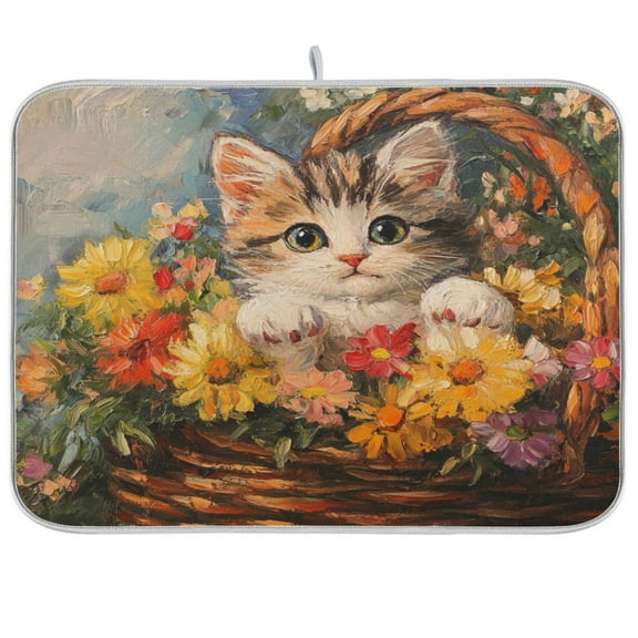 Kitchen Drying Mat 16x18In Drying Dish Mat Dish Drying Mats Kitchen Countertop Multi-Function Drain Drying Mat Kitchen Table Little Cat