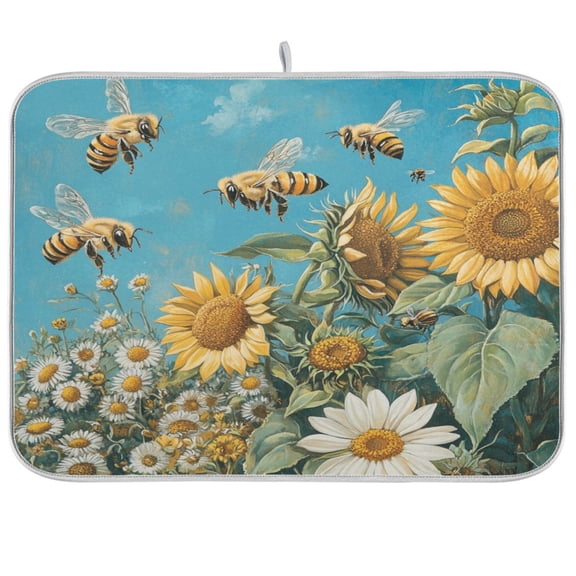 Kitchen Drying Mat 16x18In Drying Dish Mat Dish Drying Mats Kitchen Countertop Multi-Function Drain Drying Mat Kitchen Table Lovely Bees
