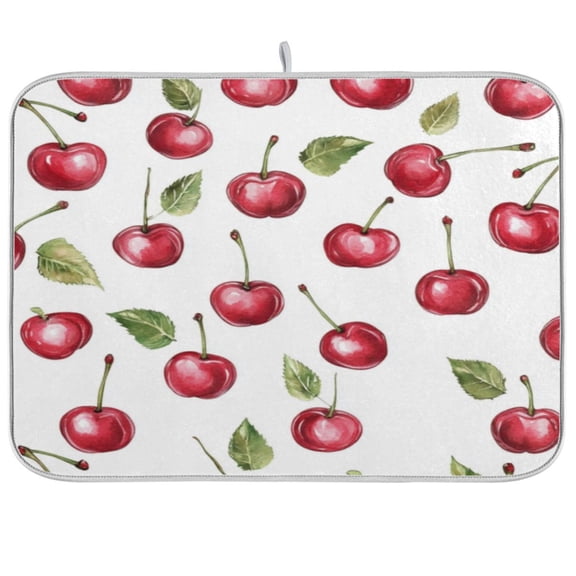 Kitchen Drying Mat 16x18In Drying Dish Mat Dish Drying Mats Kitchen Countertop Multi-Function Drain Drying Mat Kitchen Table Lovely Red Cherry