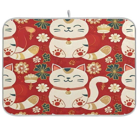 Kitchen Drying Mat 16x18In Drying Dish Mat Dish Drying Mats Kitchen Countertop Multi-Function Drain Drying Mat Kitchen Table Lucky Cat