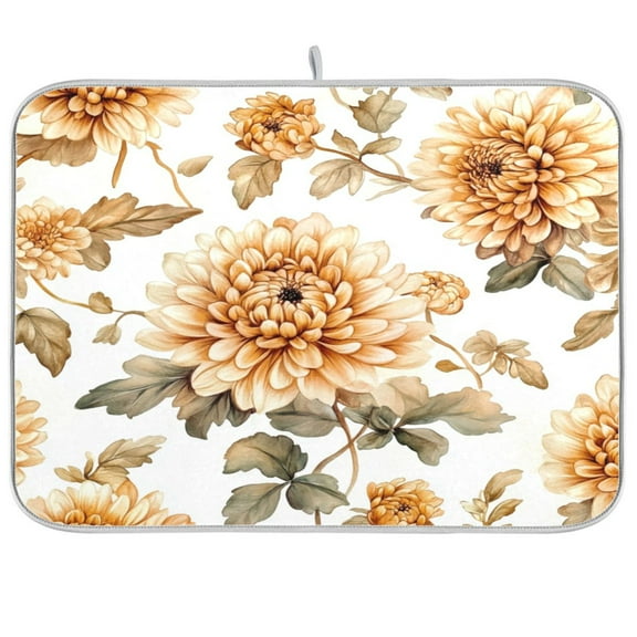 Kitchen Drying Mat 16x18In Drying Dish Mat Dish Drying Mats Kitchen Countertop Multi-Function Drain Drying Mat Kitchen Table Maroon Chrysanthemums