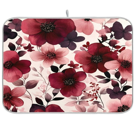 Kitchen Drying Mat 16x18In Drying Dish Mat Dish Drying Mats Kitchen Countertop Multi-Function Drain Drying Mat Kitchen Table Maroon Flowers