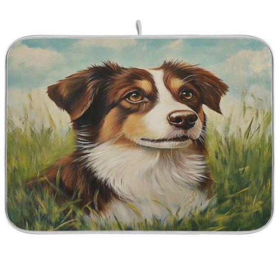 Kitchen Drying Mat 16x18In Drying Dish Mat Dish Drying Mats Kitchen Countertop Multi-Function Drain Drying Mat Kitchen Table Meadow Puppy