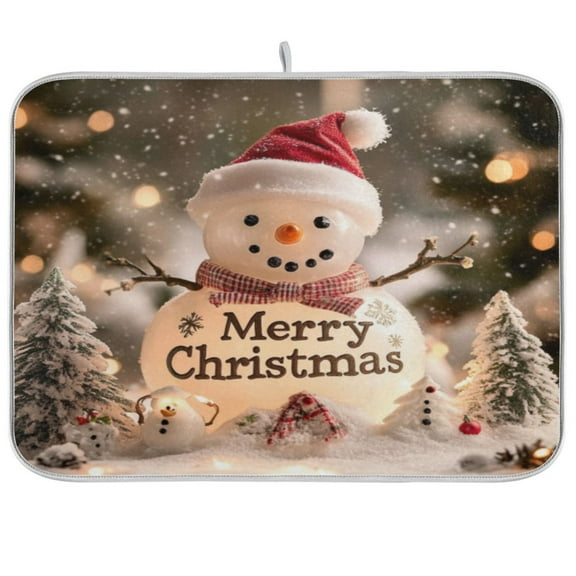 Kitchen Drying Mat 16x18In Drying Dish Mat Dish Drying Mats Kitchen Countertop Multi-Function Drain Drying Mat Kitchen Table Merry Christmas Snowman