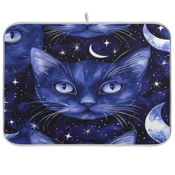 Kitchen Drying Mat 16x18In Drying Dish Mat Dish Drying Mats Kitchen Countertop Multi-Function Drain Drying Mat Kitchen Table Moonlight Cat