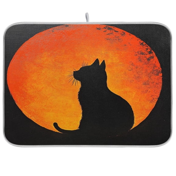 Kitchen Drying Mat 16x18In Drying Dish Mat Dish Drying Mats Kitchen Countertop Multi-Function Drain Drying Mat Kitchen Table Moonlit Cat