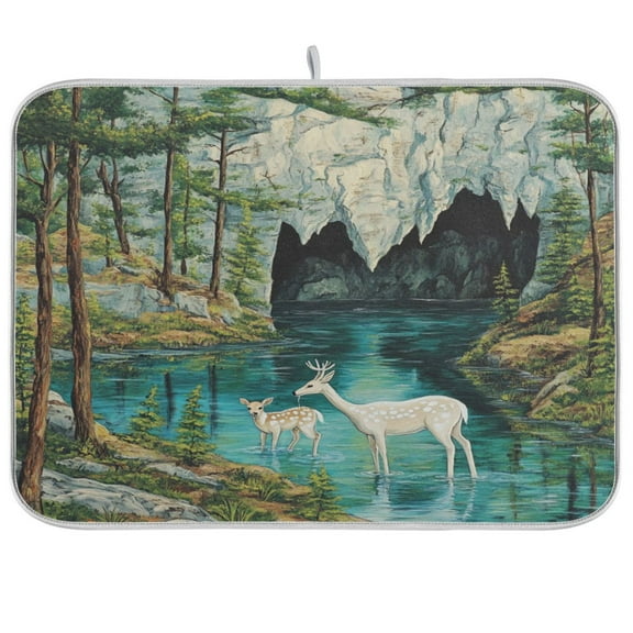 Kitchen Drying Mat 16x18In Drying Dish Mat Dish Drying Mats Kitchen Countertop Multi-Function Drain Drying Mat Kitchen Table Mountain Deer