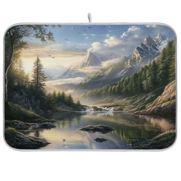 Kitchen Drying Mat 16x18In Drying Dish Mat Dish Drying Mats Kitchen Countertop Multi-Function Drain Drying Mat Kitchen Table Mountain River