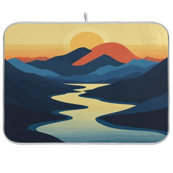 Kitchen Drying Mat 16x18In Drying Dish Mat Dish Drying Mats Kitchen Countertop Multi-Function Drain Drying Mat Kitchen Table Mountain Sunset
