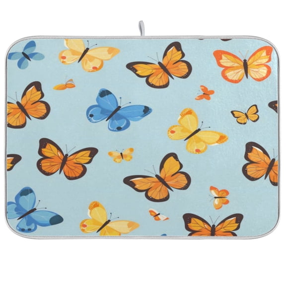 Kitchen Drying Mat 16x18In Drying Dish Mat Dish Drying Mats Kitchen Countertop Multi-Function Drain Drying Mat Kitchen Table Orange Butterfly