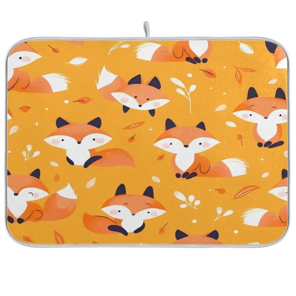 Kitchen Drying Mat 16x18In Drying Dish Mat Dish Drying Mats Kitchen Countertop Multi-Function Drain Drying Mat Kitchen Table Orange Cartoon Fox