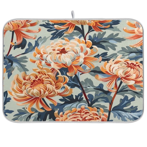 Kitchen Drying Mat 16x18In Drying Dish Mat Dish Drying Mats Kitchen Countertop Multi-Function Drain Drying Mat Kitchen Table Orange Chrysanthemum Seamless