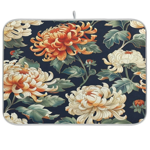 Kitchen Drying Mat 16x18In Drying Dish Mat Dish Drying Mats Kitchen Countertop Multi-Function Drain Drying Mat Kitchen Table Orange Chrysanthemum
