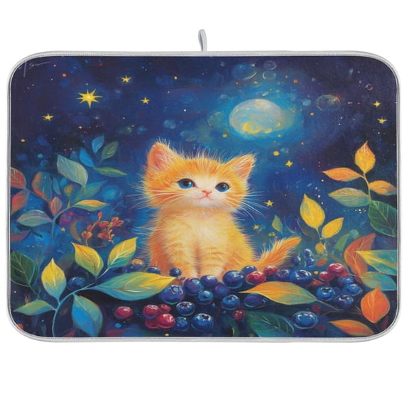 Kitchen Drying Mat 16x18In Drying Dish Mat Dish Drying Mats Kitchen Countertop Multi-Function Drain Drying Mat Kitchen Table Orange Kitten