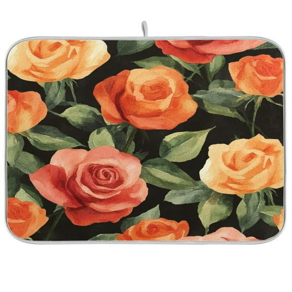 Kitchen Drying Mat 16x18In Drying Dish Mat Dish Drying Mats Kitchen Countertop Multi-Function Drain Drying Mat Kitchen Table Orange Roses