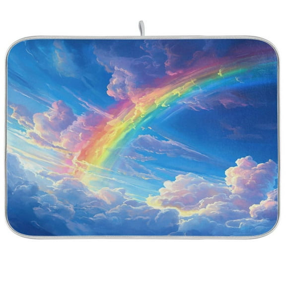 Kitchen Drying Mat 16x18In Drying Dish Mat Dish Drying Mats Kitchen Countertop Multi-Function Drain Drying Mat Kitchen Table Picturesque Rainbow Cloud