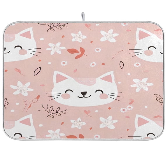 Kitchen Drying Mat 16x18In Drying Dish Mat Dish Drying Mats Kitchen Countertop Multi-Function Drain Drying Mat Kitchen Table Pink Cat