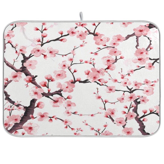 Kitchen Drying Mat 16x18In Drying Dish Mat Dish Drying Mats Kitchen Countertop Multi-Function Drain Drying Mat Kitchen Table Pink Cherry Blossom