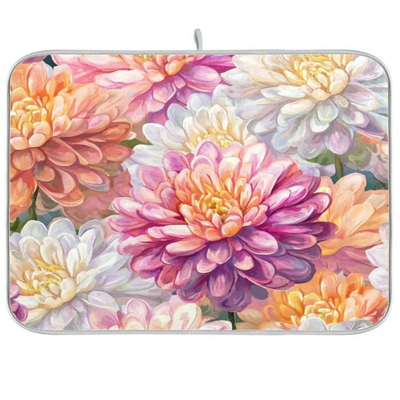Kitchen Drying Mat 16x18In Drying Dish Mat Dish Drying Mats Kitchen Countertop Multi-Function Drain Drying Mat Kitchen Table Pink Chrysanthemum