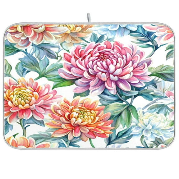 Kitchen Drying Mat 16x18In Drying Dish Mat Dish Drying Mats Kitchen Countertop Multi-Function Drain Drying Mat Kitchen Table Pink Chrysanthemums