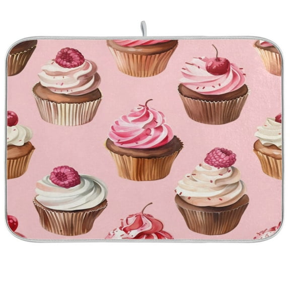 Kitchen Drying Mat 16x18In Drying Dish Mat Dish Drying Mats Kitchen Countertop Multi-Function Drain Drying Mat Kitchen Table Pink Cupcake