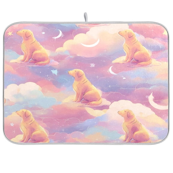 Kitchen Drying Mat 16x18In Drying Dish Mat Dish Drying Mats Kitchen Countertop Multi-Function Drain Drying Mat Kitchen Table Pink Dog
