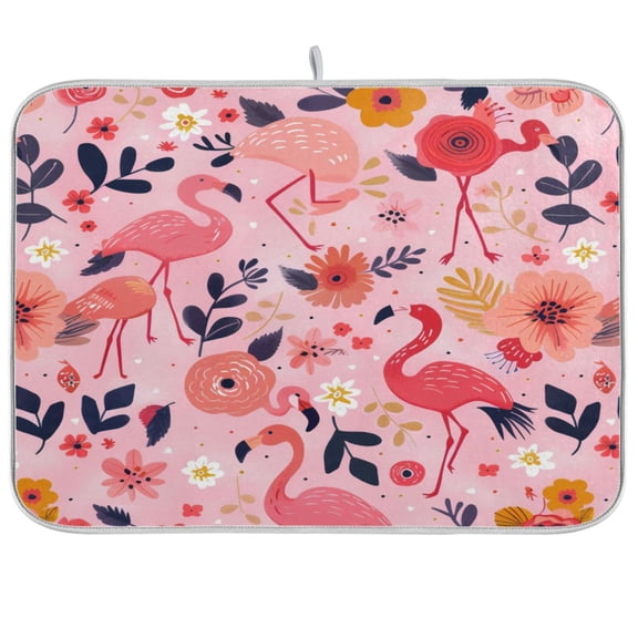 Kitchen Drying Mat 16x18In Drying Dish Mat Dish Drying Mats Kitchen Countertop Multi-Function Drain Drying Mat Kitchen Table Pink Flamingos