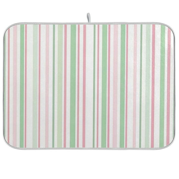 Kitchen Drying Mat 16x18In Drying Dish Mat Dish Drying Mats Kitchen Countertop Multi-Function Drain Drying Mat Kitchen Table Pink and Green Stripes