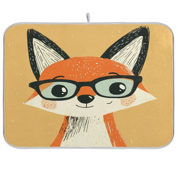 Kitchen Drying Mat 16x18In Drying Dish Mat Dish Drying Mats Kitchen Countertop Multi-Function Drain Drying Mat Kitchen Table Pretty Cartoon Fox