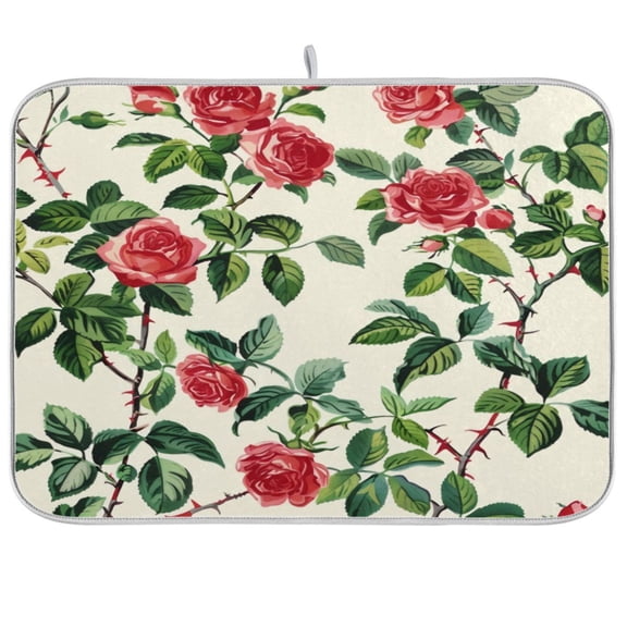 Kitchen Drying Mat 16x18In Drying Dish Mat Dish Drying Mats Kitchen Countertop Multi-Function Drain Drying Mat Kitchen Table Prickly Rose