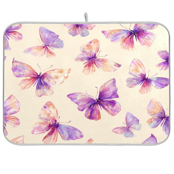 Kitchen Drying Mat 16x18In Drying Dish Mat Dish Drying Mats Kitchen Countertop Multi-Function Drain Drying Mat Kitchen Table Purple Butterfly
