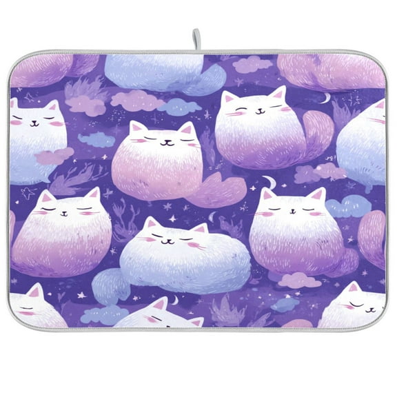 Kitchen Drying Mat 16x18In Drying Dish Mat Dish Drying Mats Kitchen Countertop Multi-Function Drain Drying Mat Kitchen Table Purple Cat