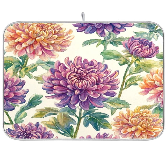 Kitchen Drying Mat 16x18In Drying Dish Mat Dish Drying Mats Kitchen Countertop Multi-Function Drain Drying Mat Kitchen Table Purple Chrysanthemums