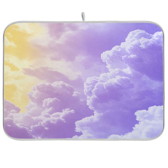 Kitchen Drying Mat 16x18In Drying Dish Mat Dish Drying Mats Kitchen Countertop Multi-Function Drain Drying Mat Kitchen Table Purple Cloud