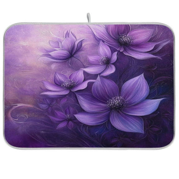 Kitchen Drying Mat 16x18In Drying Dish Mat Dish Drying Mats Kitchen Countertop Multi-Function Drain Drying Mat Kitchen Table Purple Flower Picture