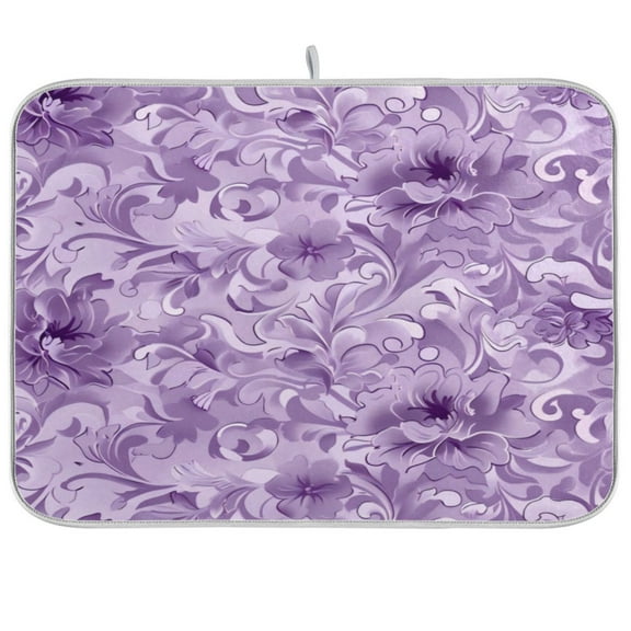 Kitchen Drying Mat 16x18In Drying Dish Mat Dish Drying Mats Kitchen Countertop Multi-Function Drain Drying Mat Kitchen Table Purple Flower
