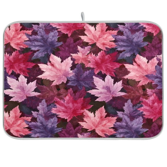 Kitchen Drying Mat 16x18In Drying Dish Mat Dish Drying Mats Kitchen Countertop Multi-Function Drain Drying Mat Kitchen Table Purple Maple Leaves