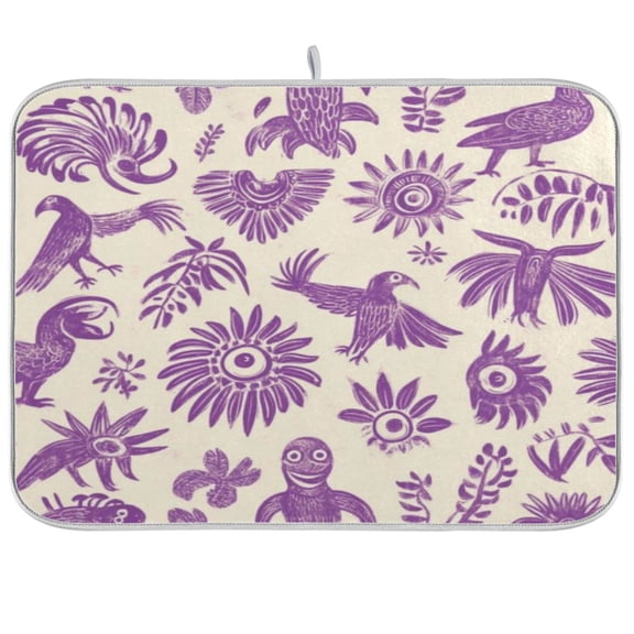 Kitchen Drying Mat 16x18In Drying Dish Mat Dish Drying Mats Kitchen Countertop Multi-Function Drain Drying Mat Kitchen Table Purple Pattern