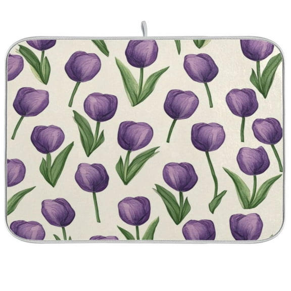 Kitchen Drying Mat 16x18In Drying Dish Mat Dish Drying Mats Kitchen Countertop Multi-Function Drain Drying Mat Kitchen Table Purple Tulip2