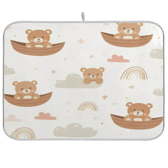 Kitchen Drying Mat 16x18In Drying Dish Mat Dish Drying Mats Kitchen Countertop Multi-Function Drain Drying Mat Kitchen Table Rainbow Bear