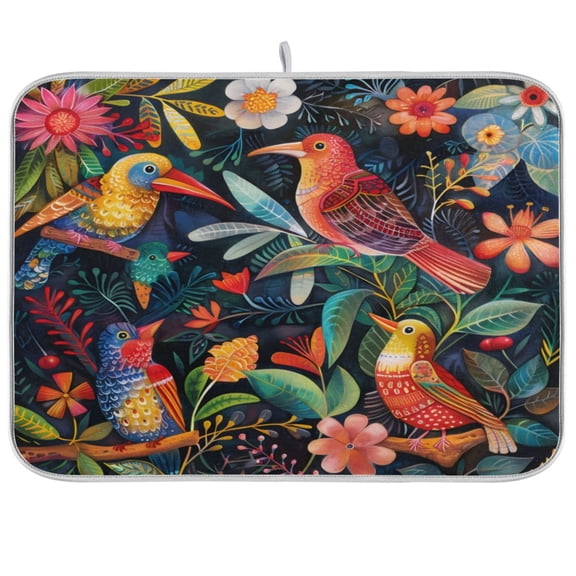 Kitchen Drying Mat 16x18In Drying Dish Mat Dish Drying Mats Kitchen Countertop Multi-Function Drain Drying Mat Kitchen Table Red Bird