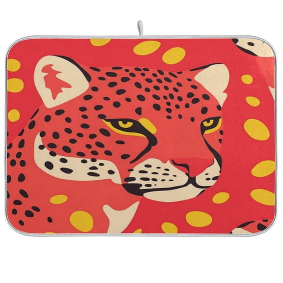 Kitchen Drying Mat 16x18In Drying Dish Mat Dish Drying Mats Kitchen Countertop Multi-Function Drain Drying Mat Kitchen Table Red Cheetah